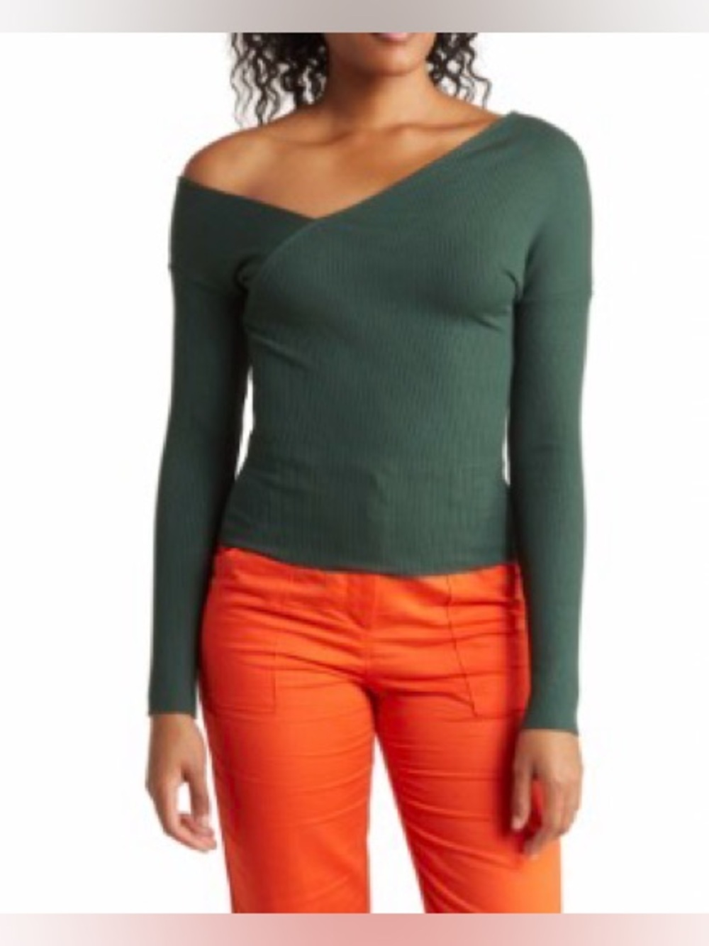 The Range Rib Long Sleeve Boat Neck Sweater Size XS Green